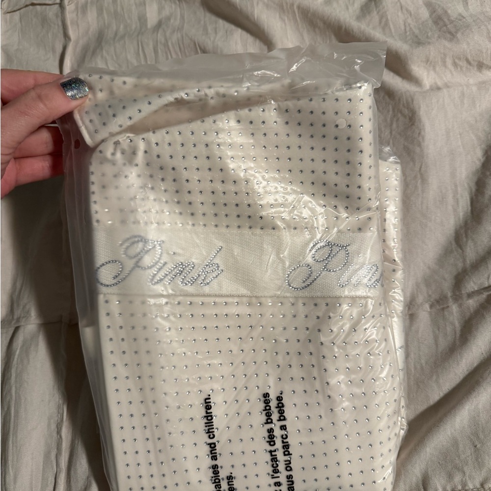 PINK Victoria's Secret White Tote with Rhinestones - Picture 3 of 7